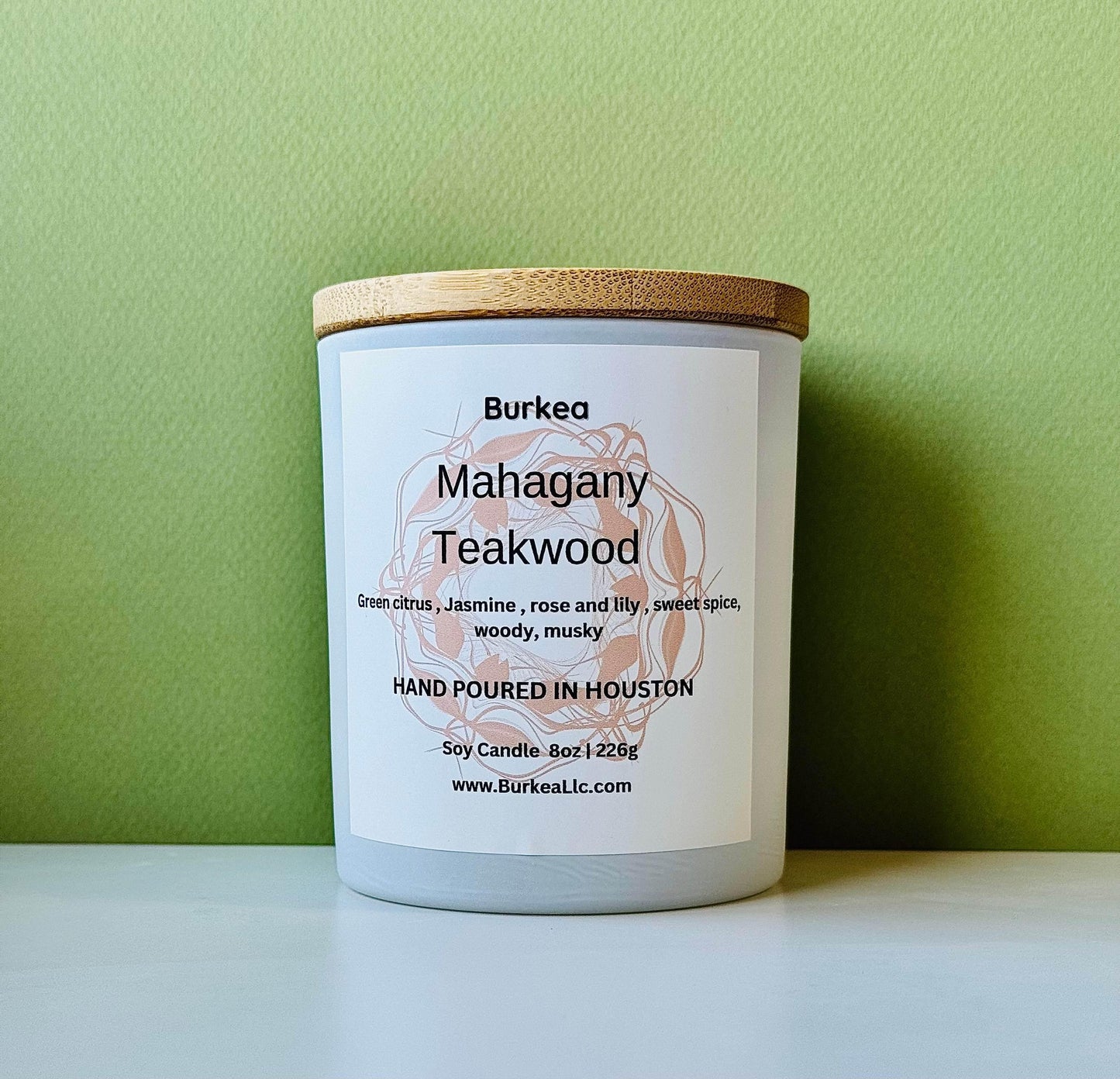 Mahagany Teakwood 8oz Soy Candle - BURKEA LLC