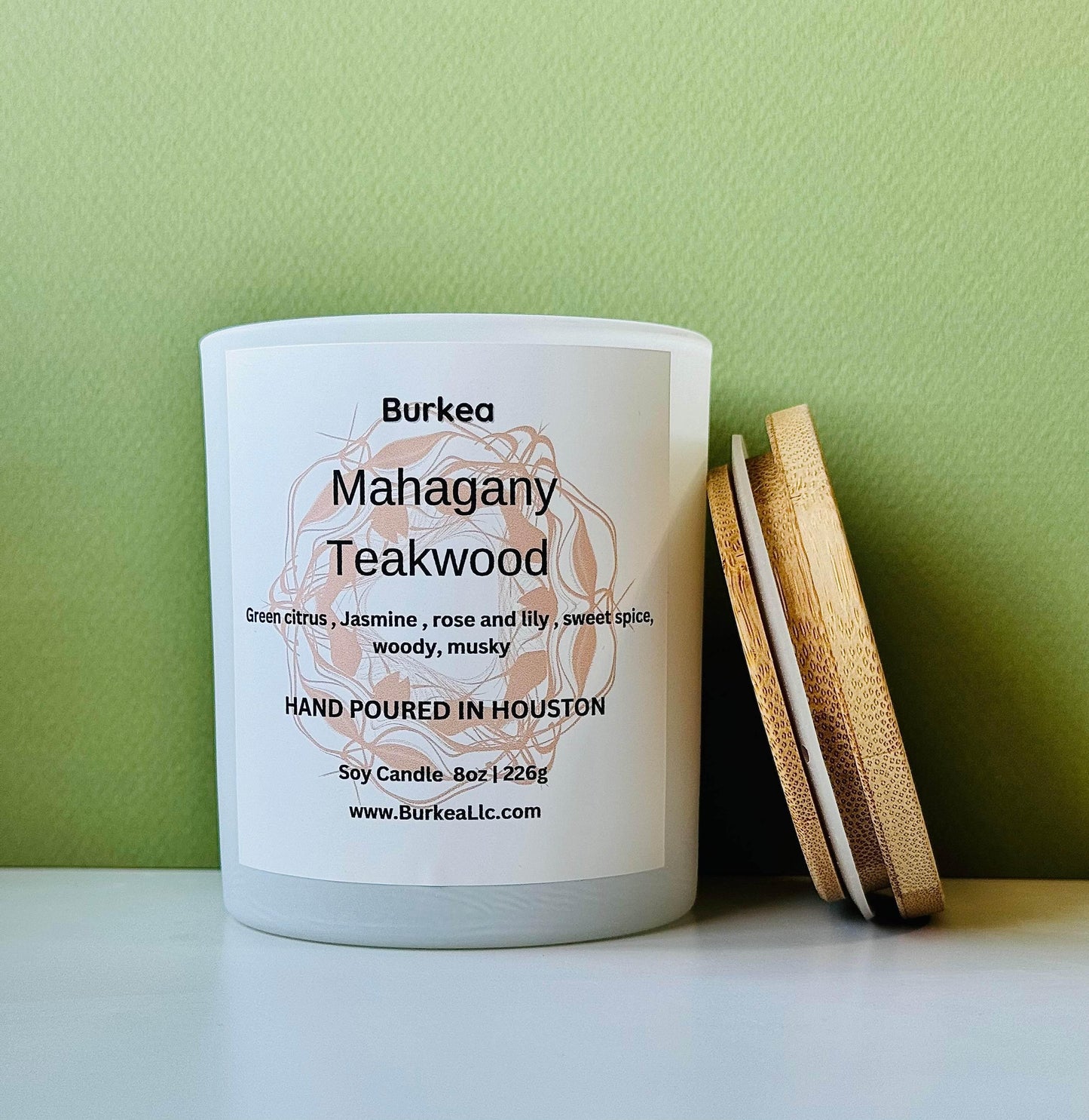 Mahagany Teakwood 8oz Soy Candle - BURKEA LLC