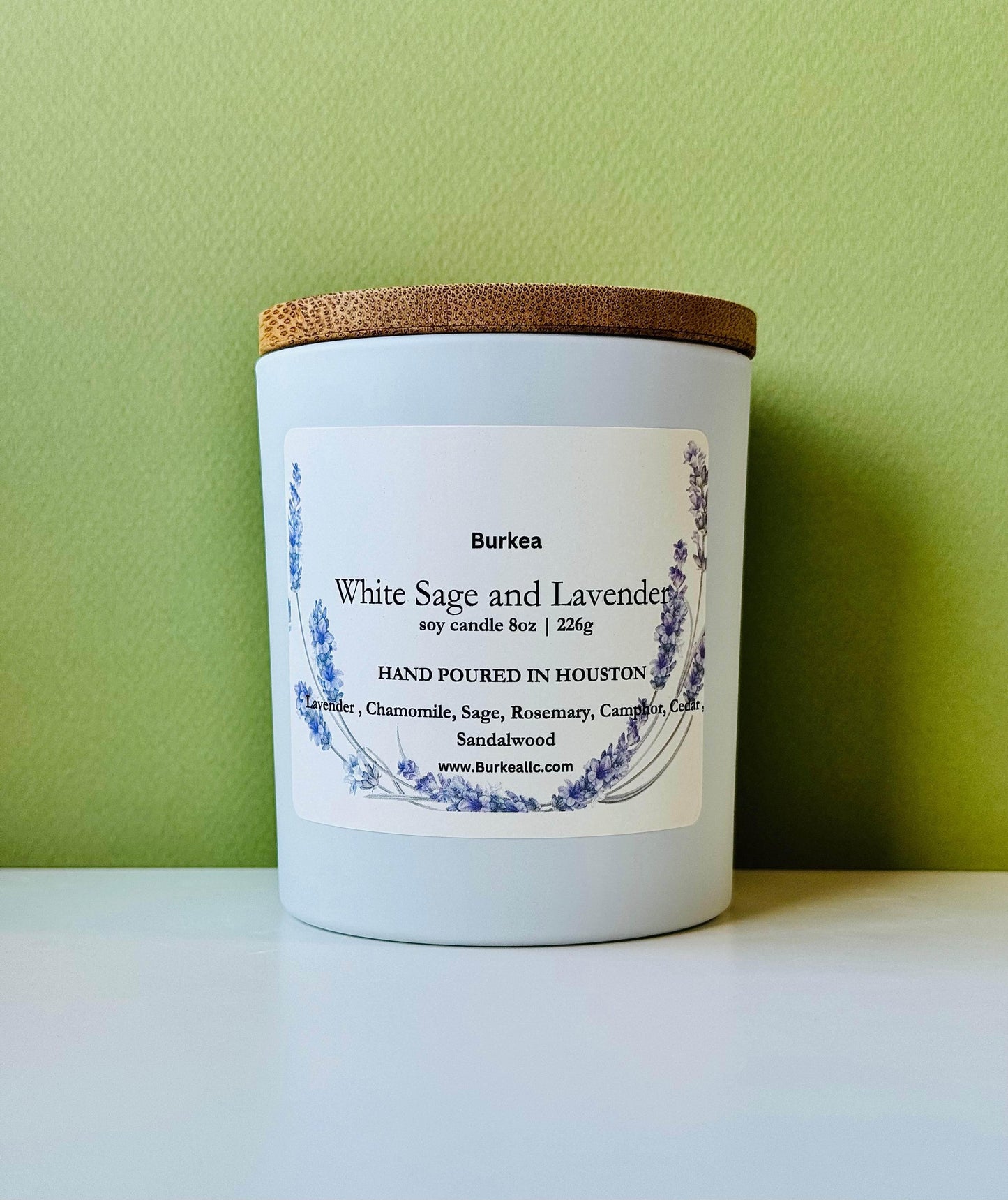 Withe Sage & Lavender Soy candle 8 oz - BURKEA LLC