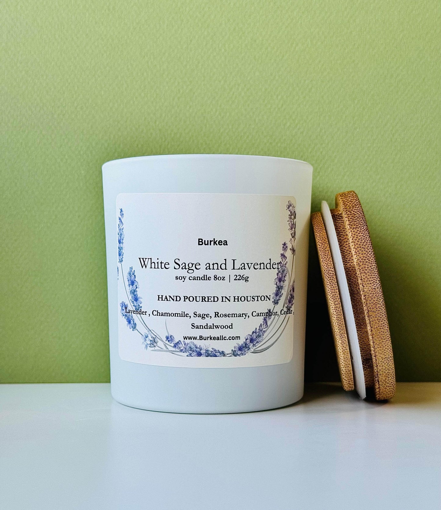 Withe Sage & Lavender Soy candle 8 oz - BURKEA LLC
