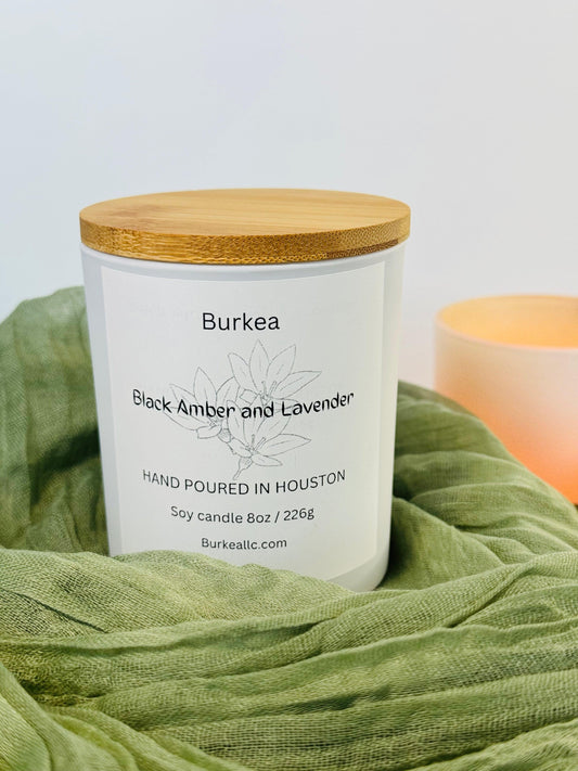 Black Amber & Lavender 8oz Soy candle - BURKEA LLC