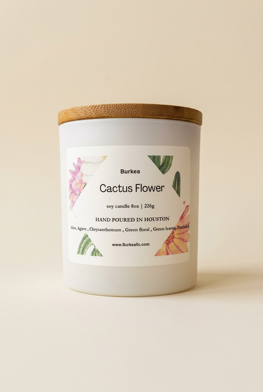 Cactus Flower con tapa sobre fondo marfil