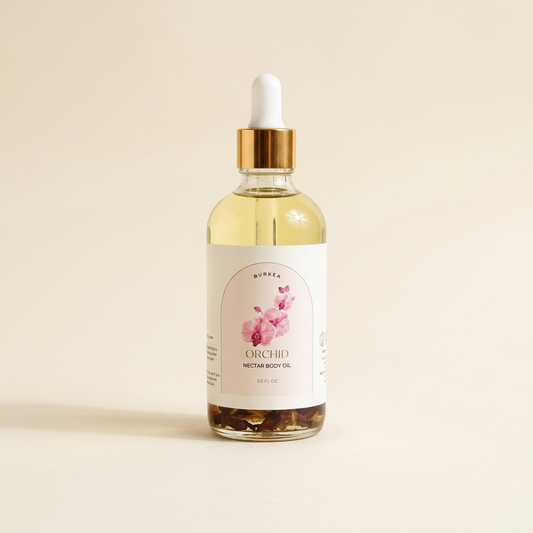 Orchid Nectar Body Oil individual con fondo marfil